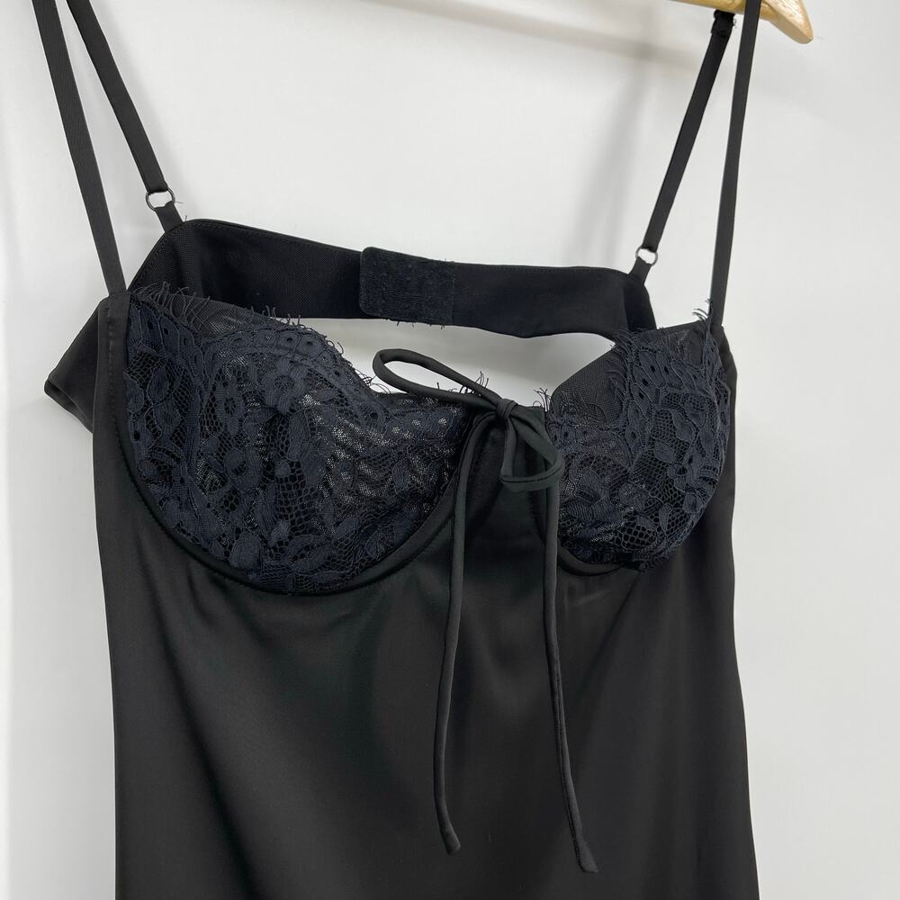 superdown | NWT Tony Mini Dress in Black Satin Sweetheart Lace Babydoll L - Picture 5 of 8